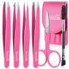 Picture of TsMADDTs 7 Pcs Tweezers Set, Tweezers for Women Facial Hair, Precision Tweezer for Eyebrows with Curved Scissors and Eyebrow Brush for Ingrown Hair
