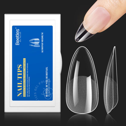 Picture of Beetles 12 Sizes Gel Nail Tips Etch Nail Tips 504Pcs Pre Filed Half Matte Medium Almond Full Cover Nail Tips False Fake Clear Acrylic Press on Nails for DIY Nail Extension and Salon Use