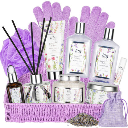Picture of LILY ROY Lavender Spa Gift Sets Bath and Body Gift Basket Set for Women Spa Bath Gift Baskets Spa Kit Spa Bath Gift Set for Perfume Christmas Birthday Skin Self Care Gifts for Women Mothers Day