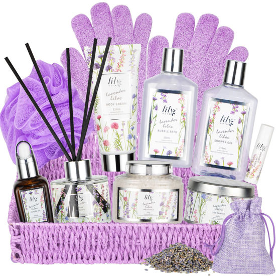 Picture of LILY ROY Lavender Spa Gift Sets Bath and Body Gift Basket Set for Women Spa Bath Gift Baskets Spa Kit Spa Bath Gift Set for Perfume Christmas Birthday Skin Self Care Gifts for Women Mothers Day
