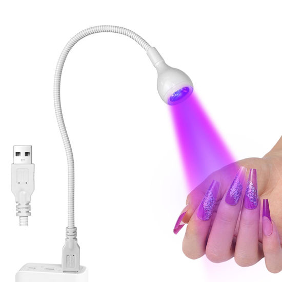 Picture of AORAEM UV LED Nail Lamp, 3W Portable Duck Neck UV Nail Lamps Dryer Gel Polish Curing Light with White Gooseneck for Gel Nails Tips USB Plug Play Nails Salon and Home DIY