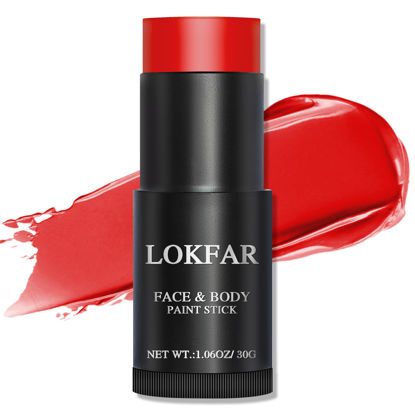Picture of LOKFAR Red Face Paint Stick, Red Body Paint Halloween Face-Paint Make Up, Red Eye Black Stick for Sports, Full-Coverage Red Face Makeup for Halloween Zombie Clown Vampire Joker Devil Cosplay Makeup
