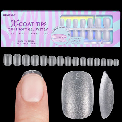Picture of BTArtbox Extra Short Square Nail Tips - Short Squoval Gel Nail Tips, Natural Fake Nails with Tip Primer Cover, Pre-shaped Upgrade Matte Full Cover Nail Tips for Home DIY Nail Salon