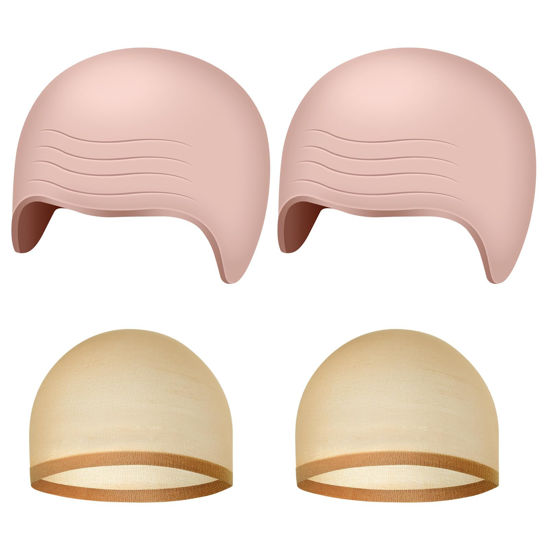 Picture of NACHLYNN 2/4/6/ Pcs Halloween Bald Cap for Adult Makeup Latex Bald Caps Nylon Bald Wig Cap Costume for Halloween Party Men (Novel, 4)
