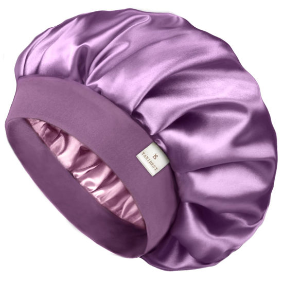 Picture of YANIBEST Bonnet for Men Hair Bonnet for Sleeping Double Layer Satin Bonnets for Black Women Curly Hair Braids,Purple
