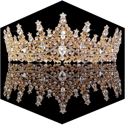 Picture of Gold Crown for Women Crystal Princess Tiaras Rhinestone Queen Crowns Wedding Bridal Hair Accessories Birthday Prom Pageant Party Coming of Age Ceremony Photo Props(Gold2)
