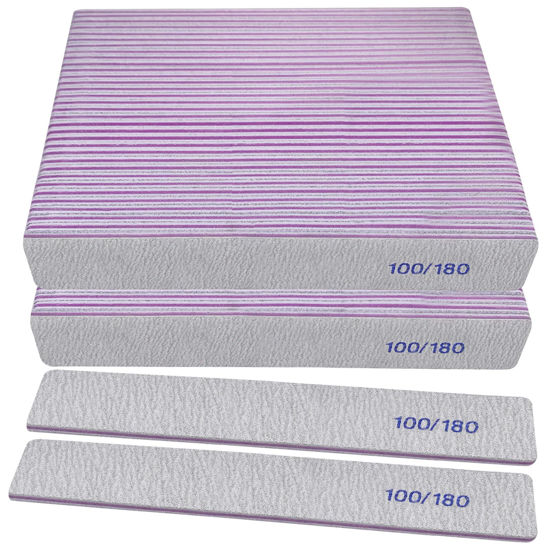 Picture of Nail Files (50 Pack), 100/180 Grit Emery Boards Nail File for Natural Nails and Acrylic Nails, Double Sided Emory Boards limas para unas acrilicas Profesional Fingernail Filer Reusable Manicure Gray