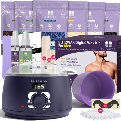 Picture of BLITZWAX Nose Wax Kit for Men and Women Hair Removal Digital Wax Pot Kit with Beard Stickers for Sensitive Skin, Mustache, Body, Face, Leg and Back, Complete Waxing Kit for Home/Beginners