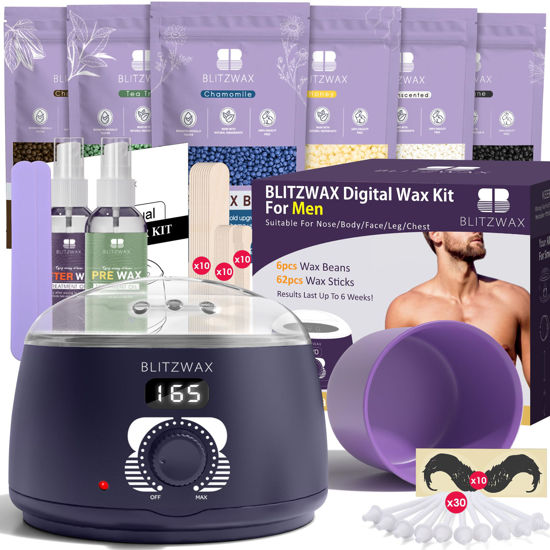 Picture of BLITZWAX Nose Wax Kit for Men and Women Hair Removal Digital Wax Pot Kit with Beard Stickers for Sensitive Skin, Mustache, Body, Face, Leg and Back, Complete Waxing Kit for Home/Beginners