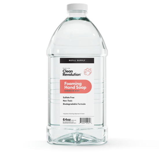 Picture of Clean Revolution Foaming Hand Soap, Gentle, Moisturizing, Ready To Use Formula, Real Essential Oils, Gluten Free, Geranium Mint, 15.25 Fl Oz