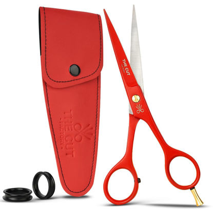 Picture of The Cut Factory- Hair Scissors and Barber Scissors Professional- 6 iches Finest Stainless Steel Hair Cutting Scissors with Smooth Razor Edge Blades -Use for Salon & Personal Use (Red)