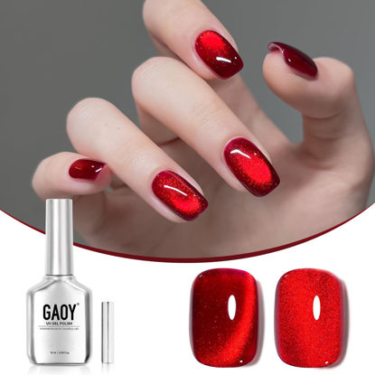 Picture of GAOY Red Cat Eye Gel Nail Polish, 16ml Glitter Holographic Nail Polish with Magnet, Reflective Translucent UV Gel, 2907 Ruby Twilight