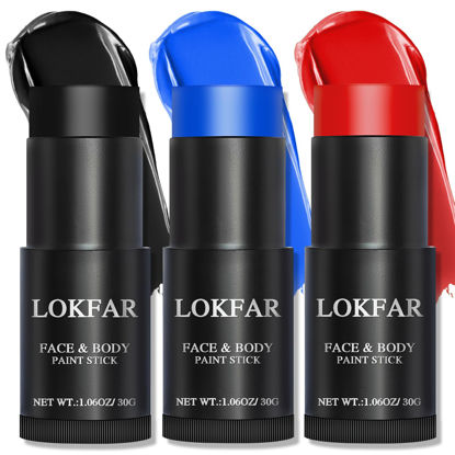 Picture of LOKFAR Red Blue Black Face Paint Halloween Makeup Kit Professional, Football Baseball Eye Black Stick, Red Blue Black Face Makeup for Halloween Zombie Clown Vampire Harley Quinn Joker Costume Makeup