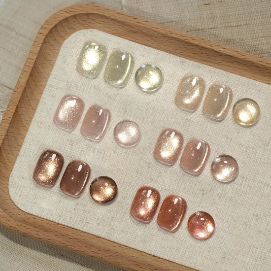 Picture of GAOY Glitter Cat Eye Gel Nail Polish Set with Magnet, Sliver, Brown, Pink, Coral Holographic Cat Eye, Salon Gel Manicure and Nail Art DIY at Home, Sunshine
