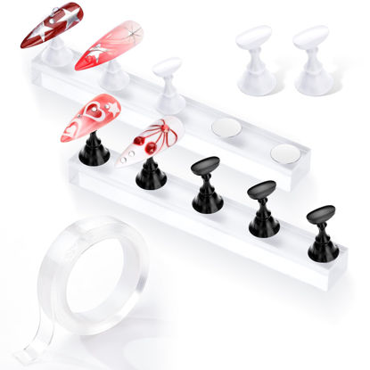 Picture of Makartt Press on Nails Stand: Black and White Nail Holder for Painting Nails, Stands for Art Display Practice, Magnetic Fake Holders with 1M Double-Sided Tape DIY Home Salon Use