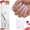 Picture of BTArtboxnails French Tip Press on Nails - 150pcs XCOATTIPS Long Square Modern French Tip Nails, White on White Soft Gel Nail Tips Pre-applied Tip Primer & Base Coat, No Need File False Nails