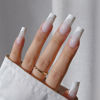 Picture of BTArtboxnails French Tip Press on Nails - 150pcs XCOATTIPS Long Square Modern French Tip Nails, White on White Soft Gel Nail Tips Pre-applied Tip Primer & Base Coat, No Need File False Nails