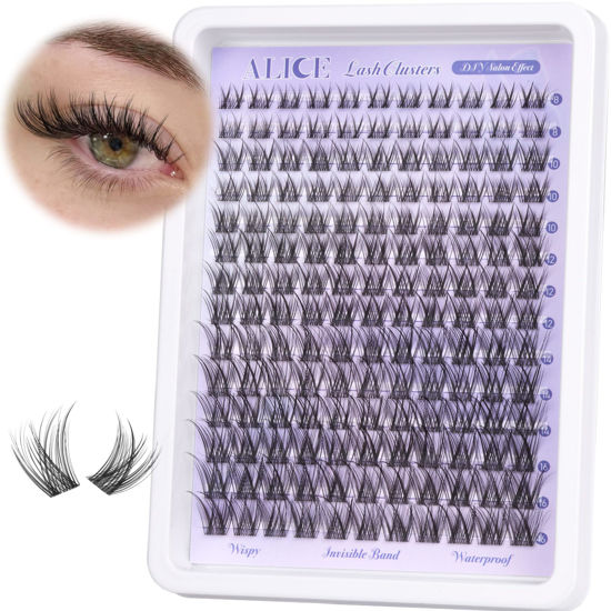 Picture of Natural Lash Clusters Wispy Cluster Eyelash Extensions Invisible Band Individual Lashes C Curl DIY Lash Extension 8-16mm Waterproof Soft Cluster Lashes 168pcs by ALICE