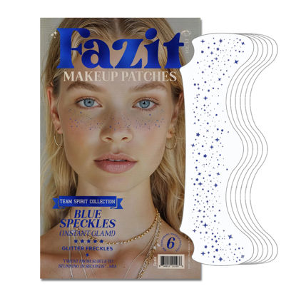 Picture of Fazit Makeup Patches - Face Makeup Patches - Beauty Face Makeup - Blue Speckles - Waterproof Blue Speckles - Temporary Face Blue Speckles For Women - 6 count
