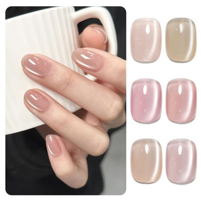Picture of GAOY Cat Eye Gel Nail Polish Set with Magnet for Pink Brown Glitter Holographic Cat Eye, Salon Gel Manicure and Nail Art DIY at Home, Bright Moonlight