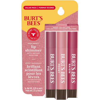 Picture of Burt’s Bees Lip Shimmer Nude Collection; Luminescent Color; High Impact, Instant Moisture; with Shea and Cocoa Butters; 100% Natural Origin; 3 Warm Shades; Value Pack, 3 Tubes x 0.09 Oz