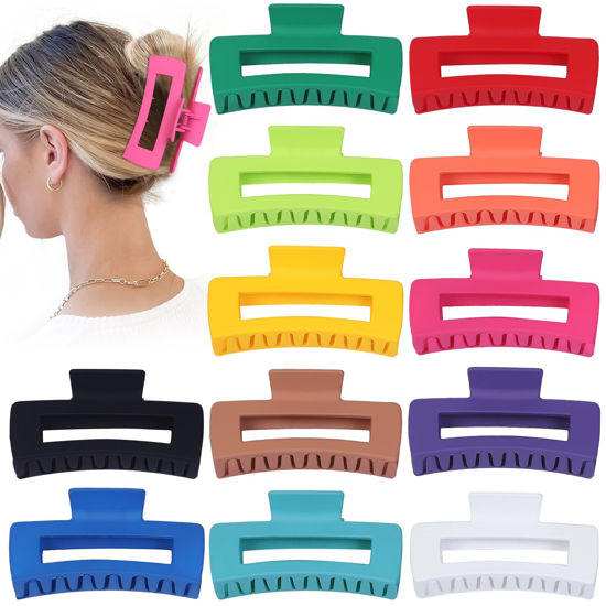 Picture of Sisiaipu 4.1 Inch Jumbo Claw Clips for Thick Hair - 12 Pcs Square Hair Accessories for Women and Girls - Dopamine