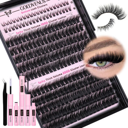 Picture of Goddvenus Fluffy Eyelash Clusters Kit Waterproof DIY Lashes Extension Kit Wispy Volume D Curl Cluster Eyelash Extensions Kit Mink Individual Lashes Kits with Bottom Eyelashes (Volume 240pcs D Curl)