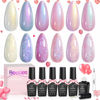 Picture of Beetles Pearl Gel Nail Polish, 6 Colors Shimmer Pearl White Pink Purple Mermaid Nail Drawing Gel Polish Soak Off Uv Gel Polish Swirl Shell Thread Effect DIY Manicure Valentine's Day Gift for Women