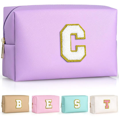 Picture of TOPEAST Gifts for Friends Female Mom, Cute Makeup Bag Small Pink Cosmetic Bag Travel Toiletry Bag, Personalized Birthday Gift for Women Girl, Preppy Travel Stuff for Girls (Purple C)