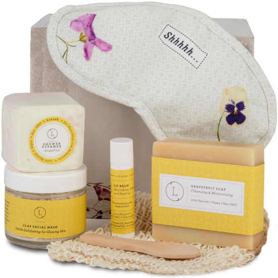 Picture of Lizush Luxury Spa Gifts for Women - 6 Piece Citrus Spa Gift Baskets for Women, Relaxation Birthday Gift Set, Handmade in the USA, Self Care Gift Sets For Wife, Mom, Co-Worker, Best Friend