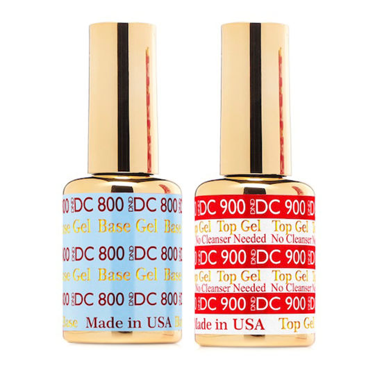 Picture of DND DC Base Gel and Top Gel Polish No Cleanse Set, UV/LED GelBase Polish 800 and No Cleanse Top Coat 900, Salon Professional Gel Polish Duo, 0.5 Fl Oz Each