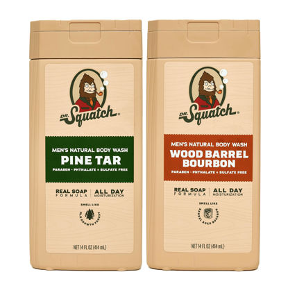 Picture of Dr. Squatch NEW Natural Body Wash for Men - Non-Exfoliating - Pine Tar + Wood Barrel Bourbon (14 oz, 2 Pack)