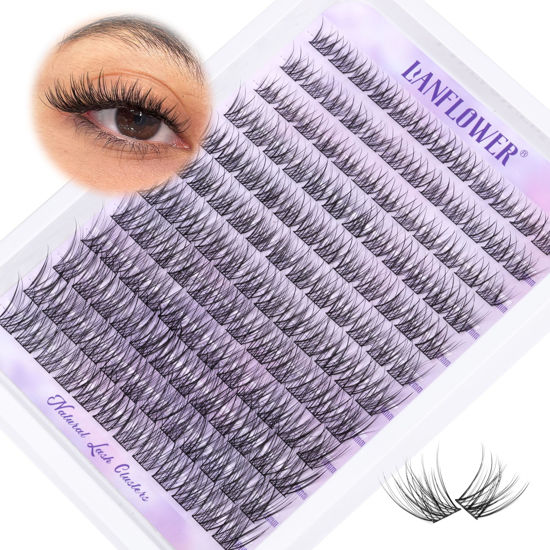 Picture of Wispy Lash Clusters Natural Eyelash Clusters C Curl Individual Lashes 10-16mm Cluster Eyelash Extensions Soft Lash Extension DIY at Home Cluster Lashes by Lanflower