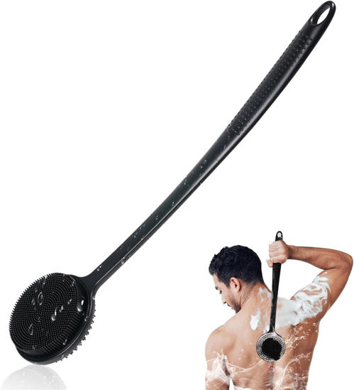 Picture of VWMYQ Silicone Back Scrubber for Shower, 17in Lengthen Long Handle Body Brush, Double Sided Shower Brush for Shower Exfoliating and Massage Can Produce Rich Foam, Long Handle Back Scrubber for Men