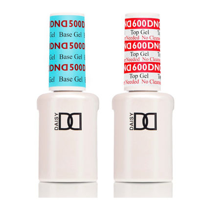 Picture of DND Base Gel and Top Gel Polish No Cleanse Set, UV/LED GelBase Polish 500 and No Cleanse Top Coat 600, Professional Gel Polish Duo, 0.5 Fl Oz Each