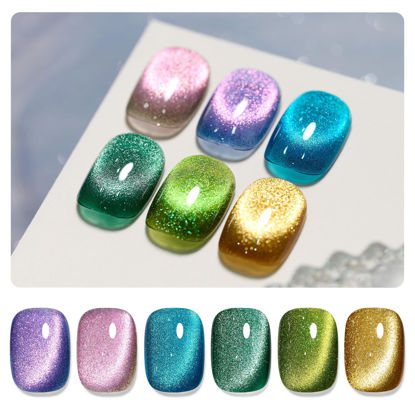 Picture of GAOY Glitter Cat Eye Gel Nail Polish Set with Magnet Colorful Galaxy for Holographic Cat Eye, Salon Gel Manicure and Nail Art DIY at Home