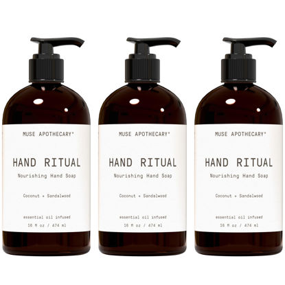Picture of Muse Apothecary Hand Ritual - Aromatic and Nourishing Hand Soap, Infused with Natural Aromatherapy Essential Oils - USDA Certified Biobased - 16 oz, Coconut + Sandalwood, 3 Pack
