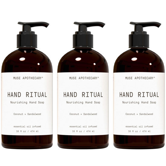 Picture of Muse Apothecary Hand Ritual - Aromatic and Nourishing Hand Soap, Infused with Natural Aromatherapy Essential Oils - USDA Certified Biobased - 16 oz, Coconut + Sandalwood, 3 Pack