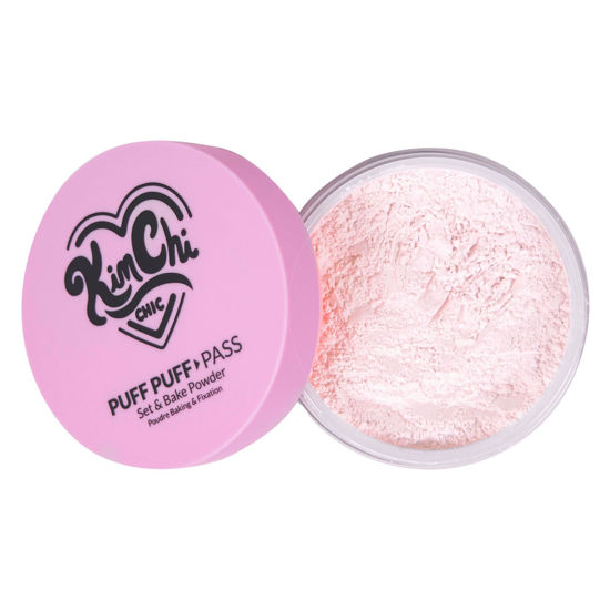 Picture of KimChi Chic Beauty Puff Puff Pass Set and Bake Powder, Loose Face Powder with Extra Fluffy Setting Powder Puff, Translucent Face Makeup for Uneven Skin Tone, 09 Pink