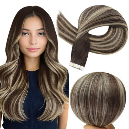 Picture of Full Shine Tape in Extensions Human Hair Balayage Tape in Hair Extensions Color 2/60/2 Human Hair Extensions Tape in 14 Inch Seamless Invisible Tape in Human Hair for Women 50Gram 20Pcs