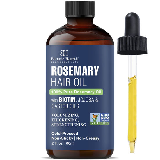 Picture of Botanic Hearth 100% Pure Rosemary Oil For Hair Growth Infused With Biotin | Hair Strenghtening Treatment | Nourishing & Volumizing | With Jojoba Oil & Castor Oil | Non GMO Verified | 2 fl oz
