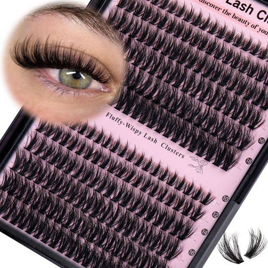 Picture of Goddvenus Lash Clusters Wispy Eyelash Clusters Fluffy Lashes Clusters Cute D Curl Cluster Eyelash Extensions with Soft Cotton Band Cluster Lashes 10-18mm Eyelashes Clusters for DIY Lash Extension