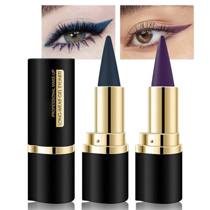 Picture of Kaely 2Pcs Dark Blue Purple Gel Eyeliner Pencils Set,Waterproof Color Colored Eye Liner Crayon,Cat Eye Stencil Gothic Halloween Makeup,Face Paint Eye Black Stick,delineadores de colores para ojos