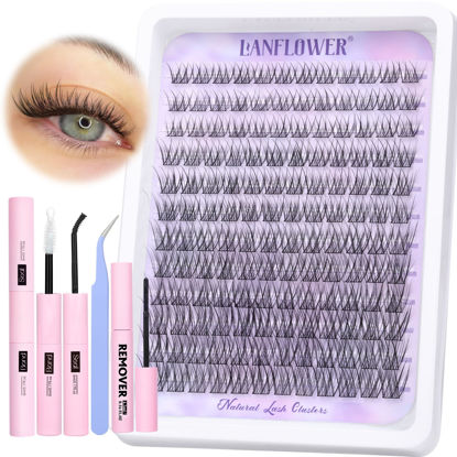 Picture of Lash Extension Kit Natural Lash Clusters Kit Wispy Eyelash Extension kit with Lash Bond and Seal and Lash Remover Eyelash Clusters Kit C Curl Individual Lashes by Lanflower