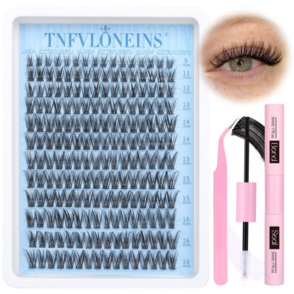 Picture of Wispy Lash Clusters Kit Natural Eyelash Extension Kit C Curl Lash Extension Kit Waterproof Individual Lashes Clusters DIY Cluster Eyelash Extensions Soft Eyelash Clusters Kit,Bond and Seal TNFVLONEINS
