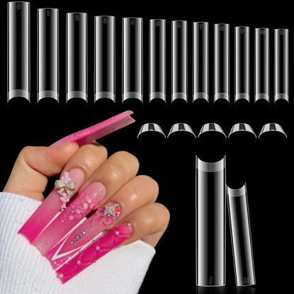Picture of Luckyfairy 2XL Straight Square Nail Tips, No C Curve Gel Nail Tips Half Cover 240Pcs Extra Long Gel Tips Acrylic False Nail Tips Tapered Square Press On Nails For Nail Salons Home DIY 12 Sizes