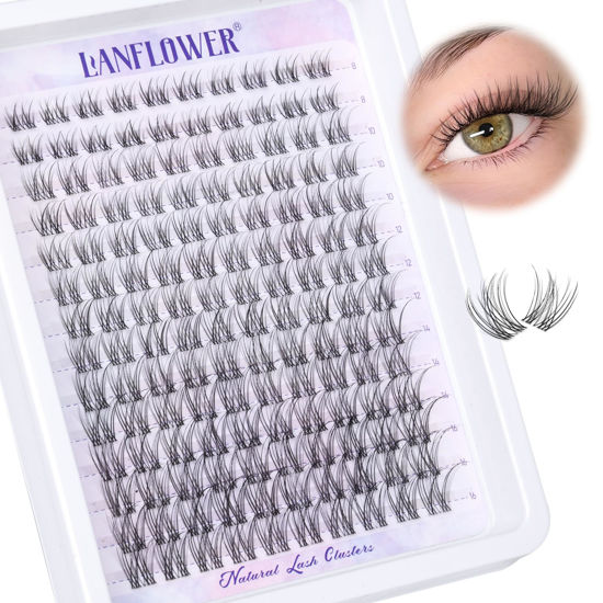 Picture of Natural Lash Clusters Clear Band Eyelash Clusters Wispy Individual Lashes C Curl Cluster Eyelash Extensions Invisible Band Cluster Lashes by Lanflower