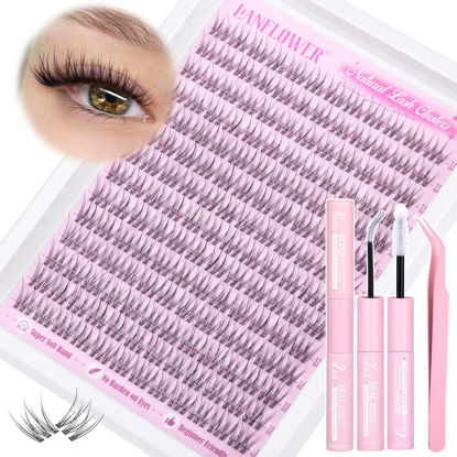 Picture of Natural Lash Clusters Kit Wispy Lash Extension Kit Bandless Eyelash Extension Kit C Curl Eyelash Clusters Soft and Lightweight Individual Lashes 168pcs Cluster Eyelash Extensions Kit by Lanflower