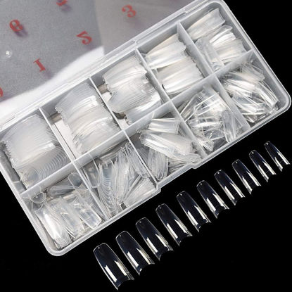 Picture of krofaue 500PCS Clear False Nails Tips, Half Cover Lady French Style Acrylic Artificial Tip Manicure with Box of 10 Sizes for Nail Tips Art Salons and Home DIY…