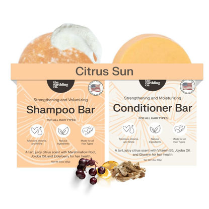 Picture of The Earthling Co. Shampoo & Conditioner Bar Set - Promote Hair Growth, Strengthen & Volumize All Hair Types - Paraben & Sulfate Free Formula with Natural Ingredients for Dry Hair (Citrus Sun)